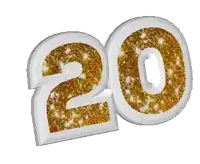 the number 20 is surrounded by gold glitter on a white background