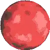 a pixel art illustration of a red planet with a smiley face on it .