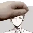 a hand is holding a man 's head in a pixel art .