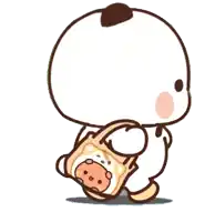 a cartoon panda bear is carrying a purse with a bear on it