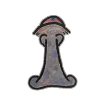 a drawing of the letter i with a red eye on it