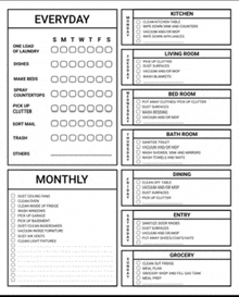 a weekly and monthly checklist for a home