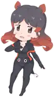 a drawing of a girl with red hair and a black outfit