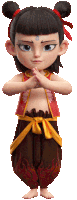 a cartoon character with a g on his forehead is standing with his hands folded