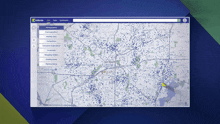 a computer screen shows a map of a city and a dashboard