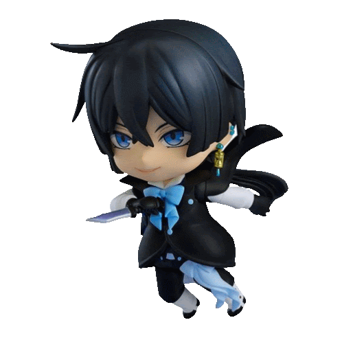 a figurine of a boy with black hair and blue eyes