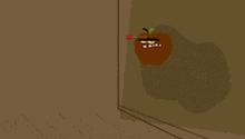 a cartoon drawing of an apple with a red arrow pointing at it