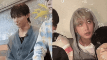 two boys are sitting next to each other with math equations on their faces ..