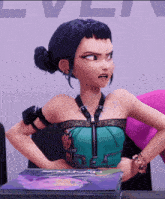 a cartoon girl with her hands on her hips is sitting in front of a book that says ' samurai ' on it