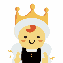 a cartoon character has a crown on his head and has a red spot on his forehead
