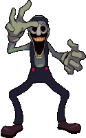 a cartoon drawing of a man in overalls making a funny face