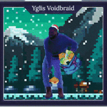 a pixel art of a man wearing a santa hat with the words yglis voidbraid below him