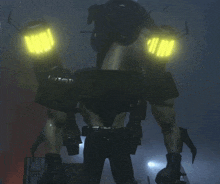 a robot with a helmet and sunglasses says " nice "