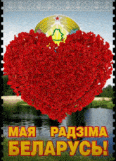 a picture of a heart made of red flowers with the words " мая радzima беларусь " on the bottom