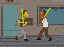 Curious GIF - Thesimpsons Fighting Lightsaber GIFs
