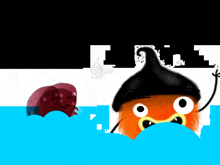 a cartoon character with a black hat is swimming in a body of water