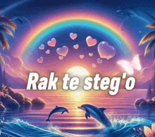 a picture of dolphins jumping out of the water with the words rak te steg ' o