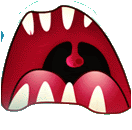a cartoon illustration of a mouth with teeth and a red tongue .