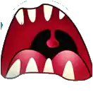 a cartoon illustration of a mouth with teeth and a red tongue .