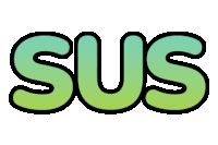 the word sus is written in green letters with a black outline