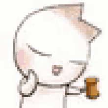 a cartoon character is holding a cup of coffee and sleeping .