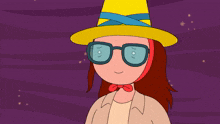 a cartoon character wearing glasses and a hat