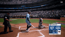 a baseball game is being shown on sn and the home run is 107 404 feet