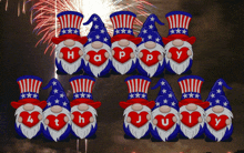 gnomes with patriotic hats and hearts that say happy july 4th