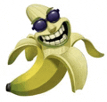 a cartoon banana wearing sunglasses and a hat is smiling .