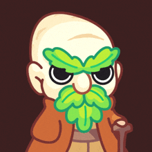 a cartoon drawing of a bald man with a green beard