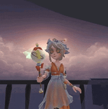 a cartoon character is holding a torch with a planet on it
