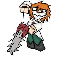 a cartoon of a person holding a chainsaw with the number 10 on it