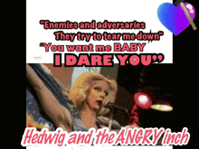 a poster for hedwig and the angry inch with a lady singing into a microphone