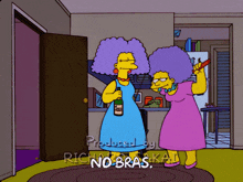 two cartoon characters are standing next to each other with the words produced by rich no bras on the bottom