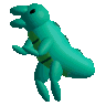 a pixel art of a blue dinosaur standing on its hind legs .