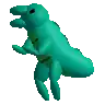 a pixel art of a blue dinosaur standing on its hind legs .