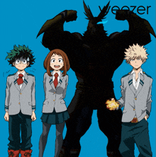 a group of anime characters are standing next to each other with the word yeezer in the corner