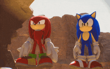 sonic the hedgehog and knuckles the echidna standing next to each other