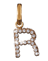 the letter r is surrounded by diamonds on a gold pendant