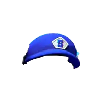 a blue hat with a sticker on it that says s on it