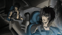 a couple of anime characters are sitting in a car