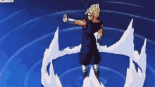 a cartoon character is standing in a circle of water and waves .