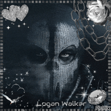 a black and white photo of a man with the name logan walker on the bottom