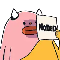 a cartoon character with horns is holding a note that says noted
