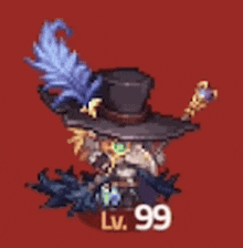 a cartoon character with a top hat and feathers has a lv 99