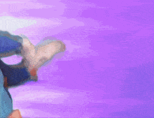 a man in a blue suit and top hat is holding a gun with a purple background