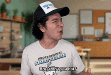 a man in a white shirt that says professional storyteller