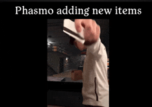a person holding a card with the words phasmo adding new items