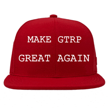 a red hat that says make gtrp great again on it
