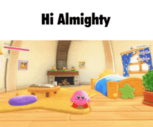 a video game scene with the words hi almighty